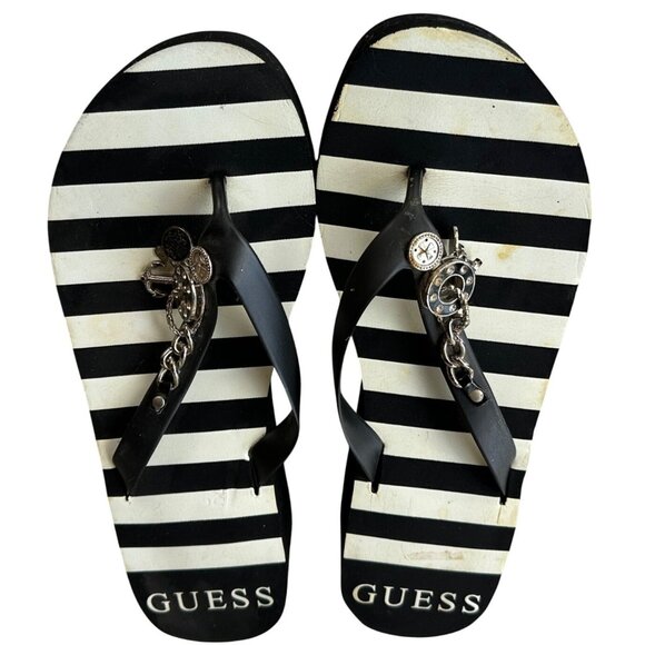 Guess Brand Women's Black White Striped Sandals w/Charms Size 9.5/10 (READ) - Picture 10 of 10